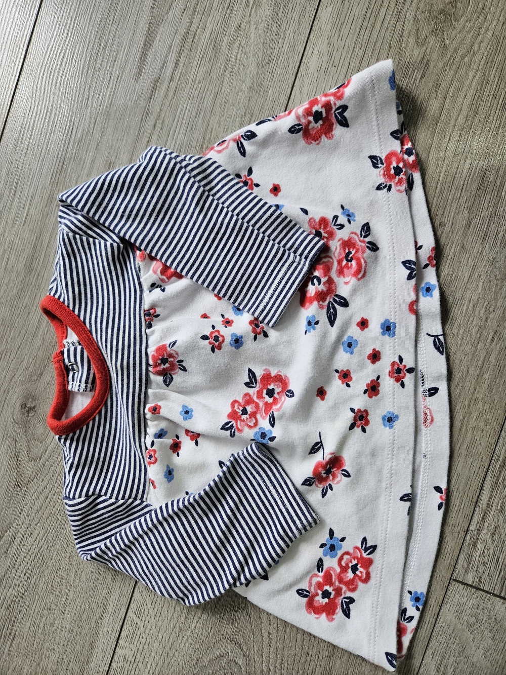 Little Me Baby Girl Floral Dress Navy Stripes 9 Months Red Trim🩷5/20$